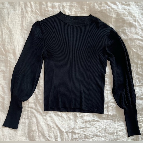 Zara Knit Balloon Sleeve Ribbed Long Sleeve Top Small - Picture 5 of 9